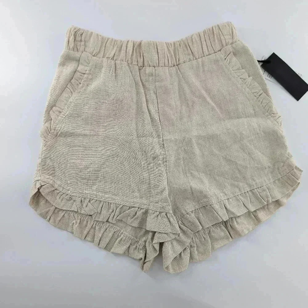 Women High Elastic Waisted Pleated Ruffle Casual Shorts Women Loose Wide Leg XS - Picture 1 of 12